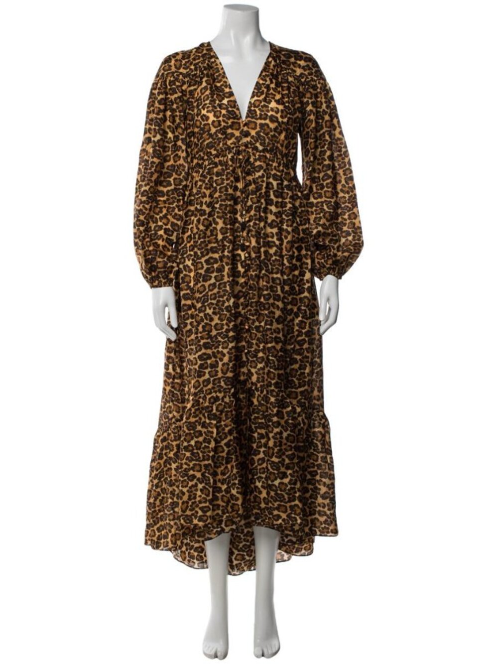 Zimmermann Leopard Print Silk Maxi Dress Long Sleeve V-Neck XS - Picture 2 of 4